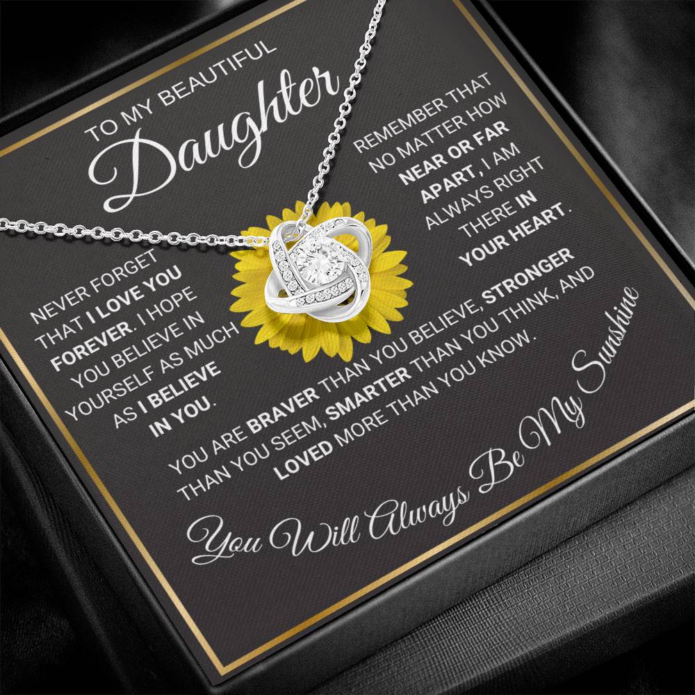 Love Knot Daughter Necklace Gift from Mom or Dad Birthday Christmas Graduation You are My Sunshine