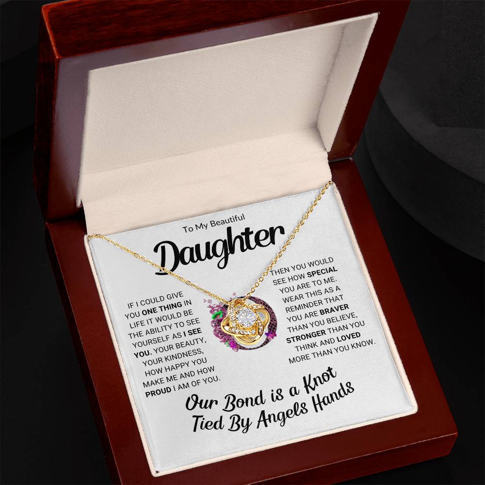 Daughter Love Knot Necklace Gift from Mom or Dad Birthday Christmas Graduation or Just Because I love You Pendant