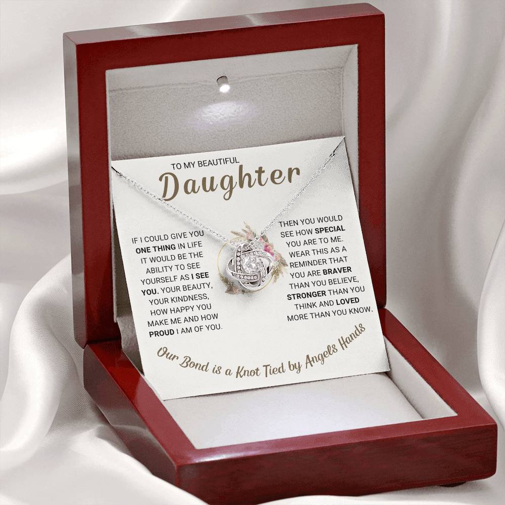 Daughter Love Knot Necklace Gift from Mom or Dad Birthday Christmas Graduation or Just Because I love You