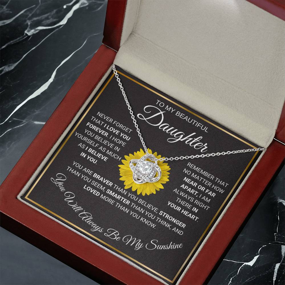 Love Knot Daughter Necklace Gift from Mom or Dad Birthday Christmas Graduation You are My Sunshine