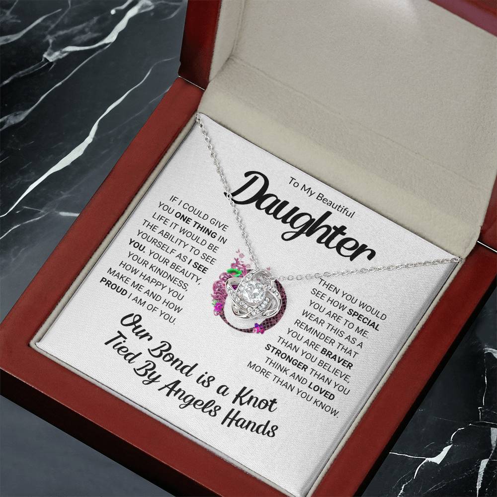 Daughter Love Knot Necklace Gift from Mom or Dad Birthday Christmas Graduation or Just Because I love You Pendant