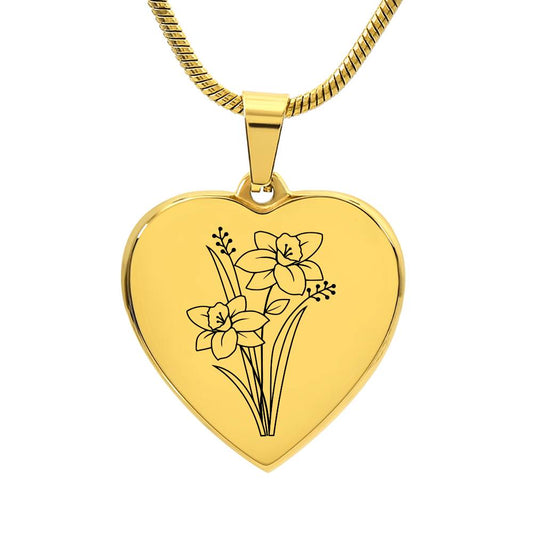 March Engraved Birth Month Flower Heart Necklace Gift for Mom Daughter Friend Girlfriend