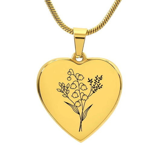 May Engraved Birth Month Flower Heart Necklace Gift for Mom Daughter Friend Girlfriend