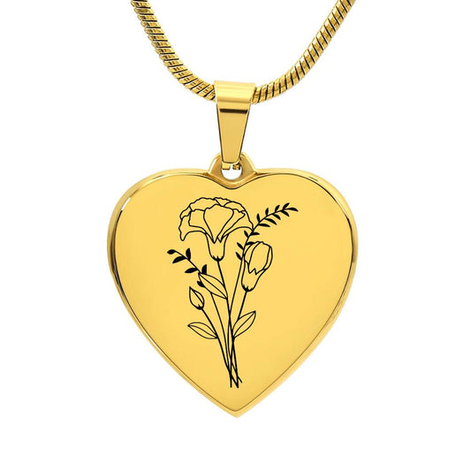 January Engraved Birth Month Flower Heart Necklace Gift for Mom Daughter Friend Girlfriend